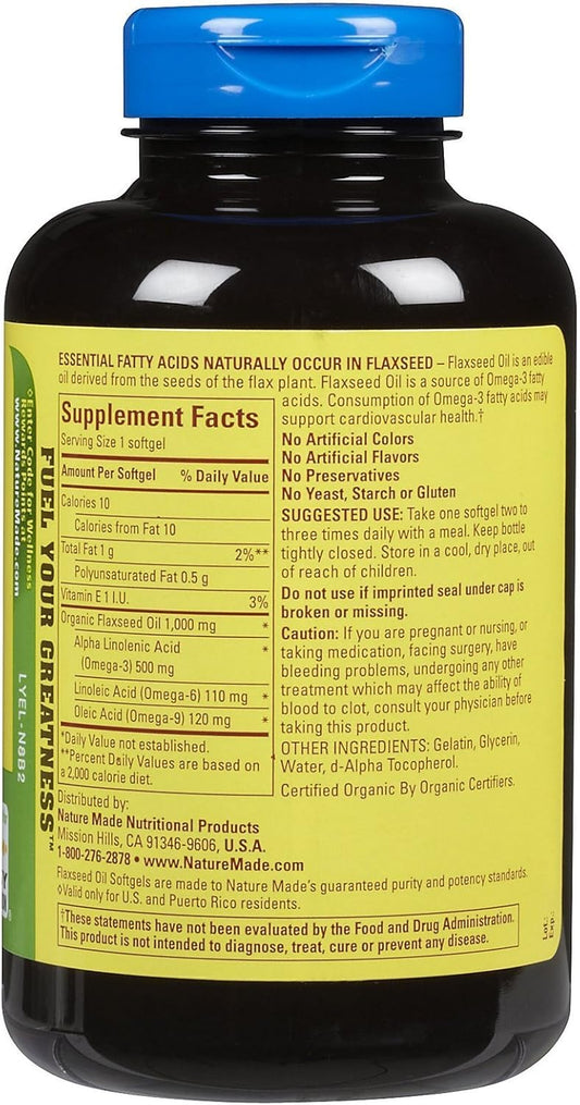 Nature Made axseed Oil 1,000 mg Softgels, 180 ct