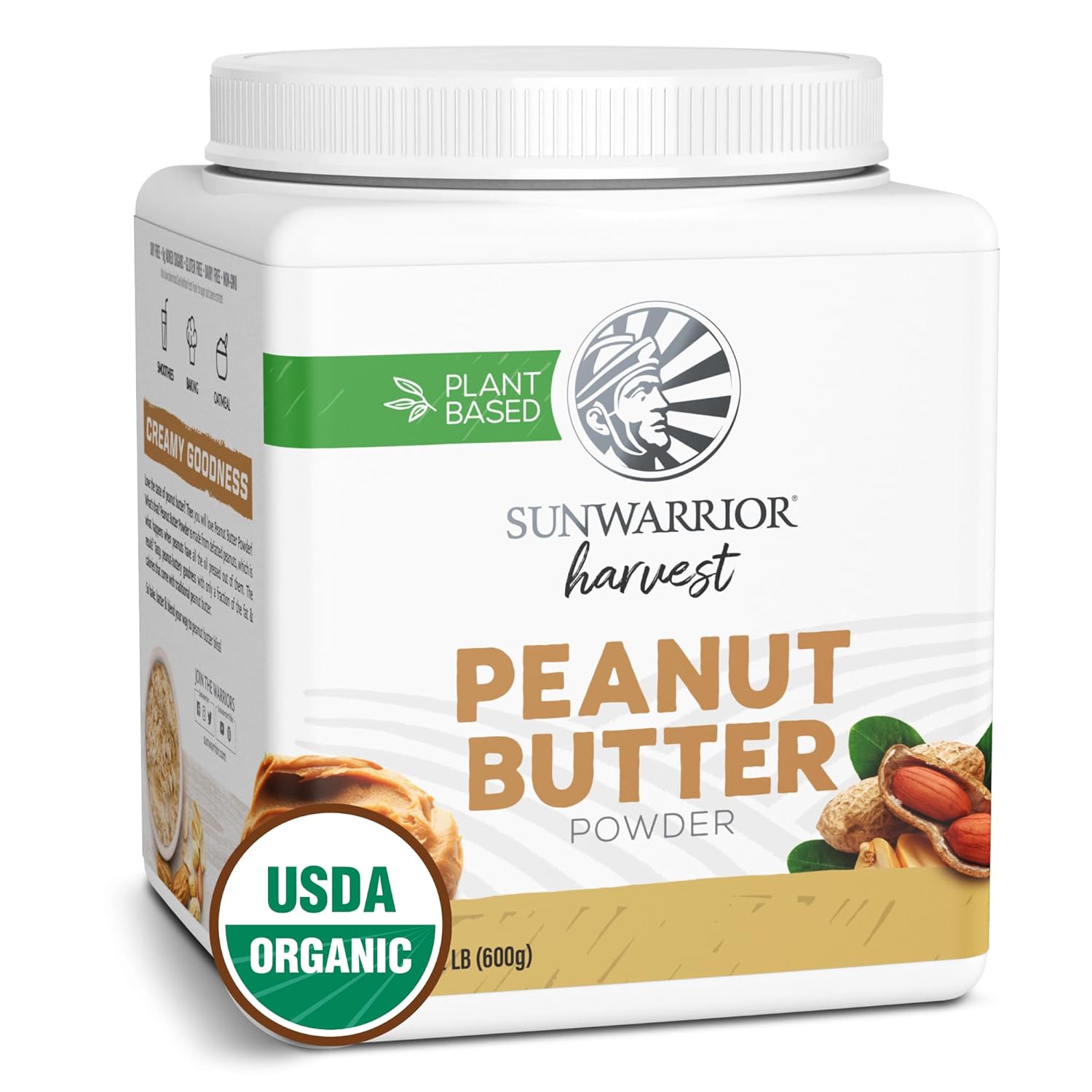 Peanut Butter Powder | All Natural Peanut Butter Powder Reduced Fat No Sugar Added Low Calories Low Fat Non Gmo Soy Free Gluten Free Peanut Flour | 600G Tub (50 Servings) Organic Harvest By Sunwarrior