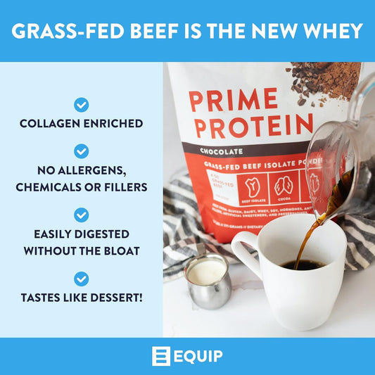 Equip Foods Prime Protein - Grass Fed Beef Protein Powder Isolate - Paleo And Keto Friendly, Gluten Free Carnivore Protein Powder - Chocolate, 1.7 Pounds - Helps Build And Repair Tissue