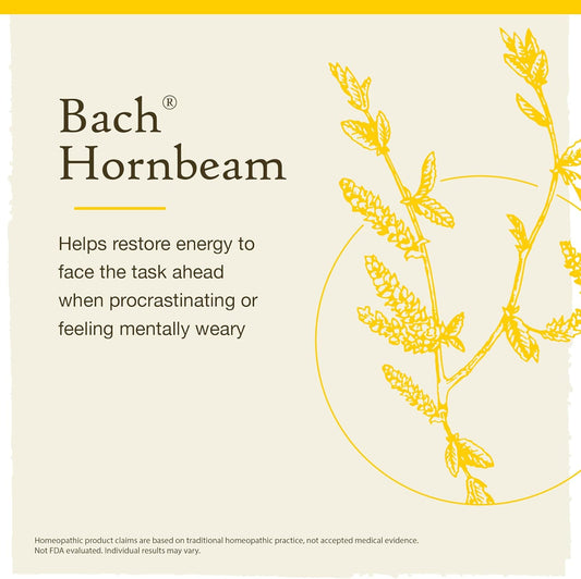 Bach Original Flower Remedies, Hornbeam For Procrastination (Non-Alcohol Formula), Natural Homeopathic Flower Essence, Holistic Wellness And Stress Relief, Vegan, 10Ml Dropper