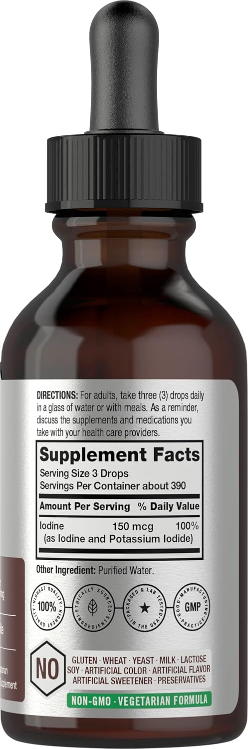 Horbäach Liquid Iodine Solution Drops | 2 fl oz | 150 mcg | Iodine & Potassium Iodide Supplement | Vegetarian, Non-GMO, Gluten Free Liquid Tincture