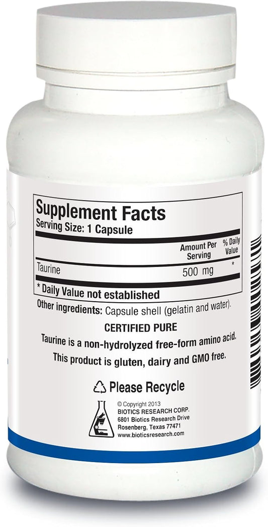 Biotics Research Taurine – 500 Mg Taurine, Amino Acid, Brain Health, Cardiovascular Health, Antioxidant. 100 Capsules