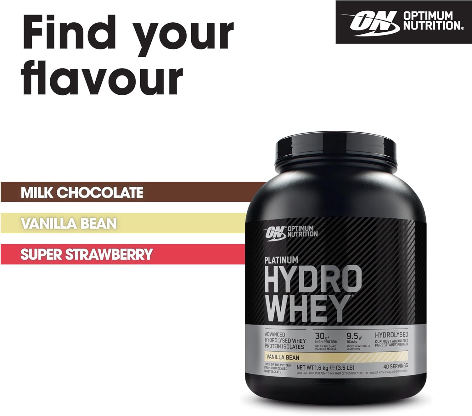 Optimum Nutrition Platinum Hydro Whey, Hydrolysed Whey Protein Isolate Powder with Essential Amino Acids, Glutamine and BCAA, Vanilla Bean Flavour, 40 Servings, 1.6 kg : Amazon.co.uk: Health & Personal Care