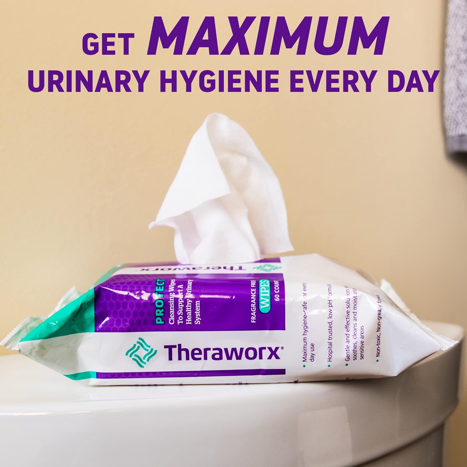 Theraworx Protect 60-Count Wipes for Daily Urinary Health and Hygiene Care : Health & Household