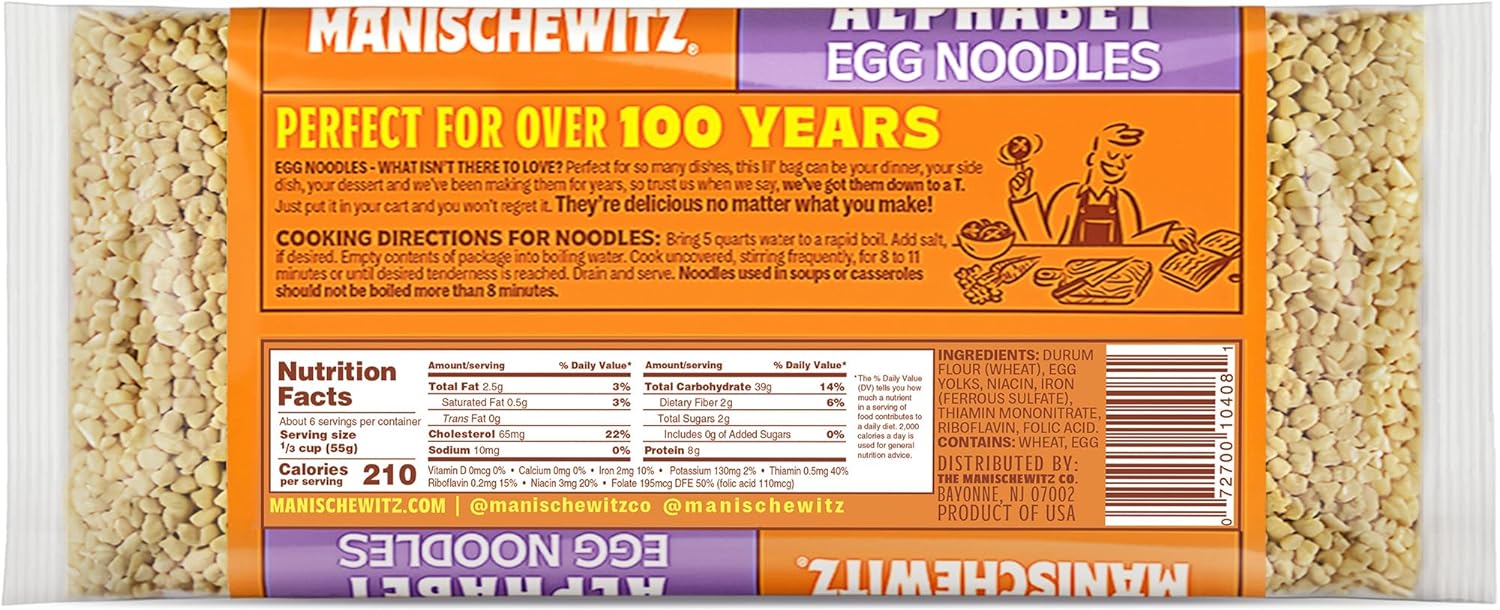 Manischewitz Barley Shaped Enriched Egg Noodles, 12 OZ (Pack of 3) Makes a Great Homestyle Farfel, No Preservatives, Low Sodium : Grocery & Gourmet Food