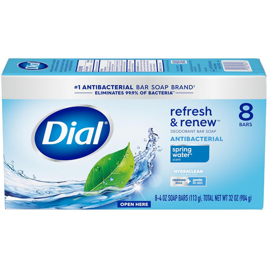 Dial Antibacterial Bar Soap, Spring Water, 32 Bars, 8 Count (Pack Of 4)