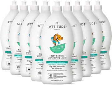 Attitude Baby Dish Soap And Bottle Cleaner, Ewg Verified Dishwashing Liquid, No Added Dyes Or Fragrances, Tough On Milk Residue And Grease, Vegan, Pear Nectar, 23.7 Fl Oz (Pack Of 9)