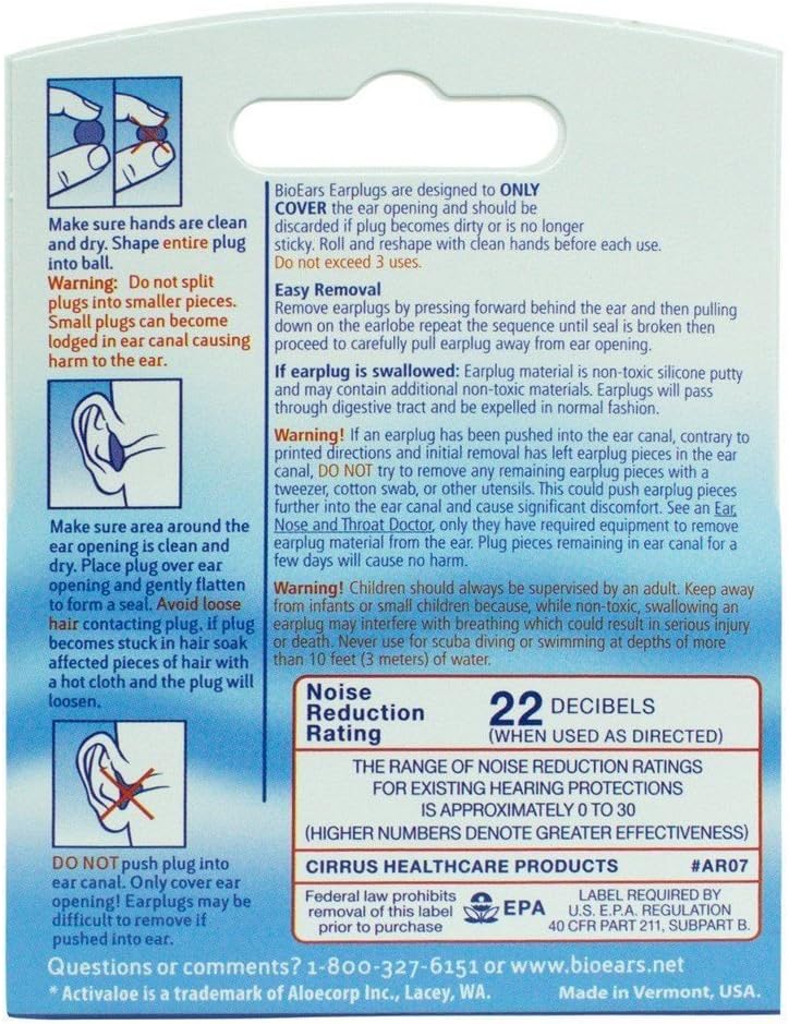 Bio Ears Soft Silicone Earplugs Protection - 3 Pairs (2 Pks (6 Pairs), Light Blue)