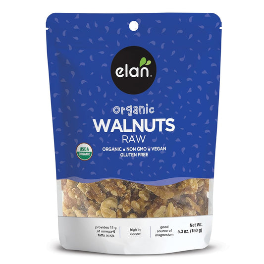 Elan Organic Walnuts, Raw Nuts, Unsalted, Unroasted, No Shell, Non-GMO, Vegan, Gluten-Free, Kosher, Healthy Snacks, 8 pack of 5.3 oz