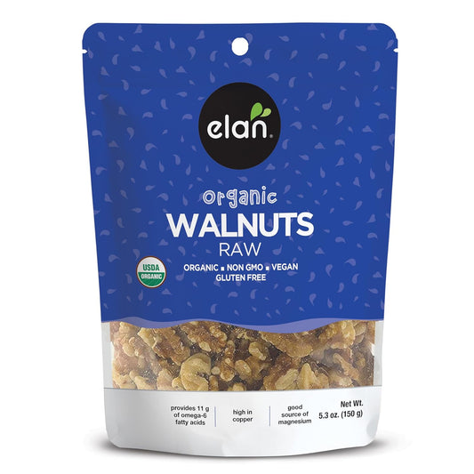 Elan Organic Walnuts, Raw Nuts, Unsalted, Unroasted, No Shell, Non-Gmo, Vegan, Gluten-Free, Kosher, Healthy Snacks, 8 Pack Of 5.3 Oz