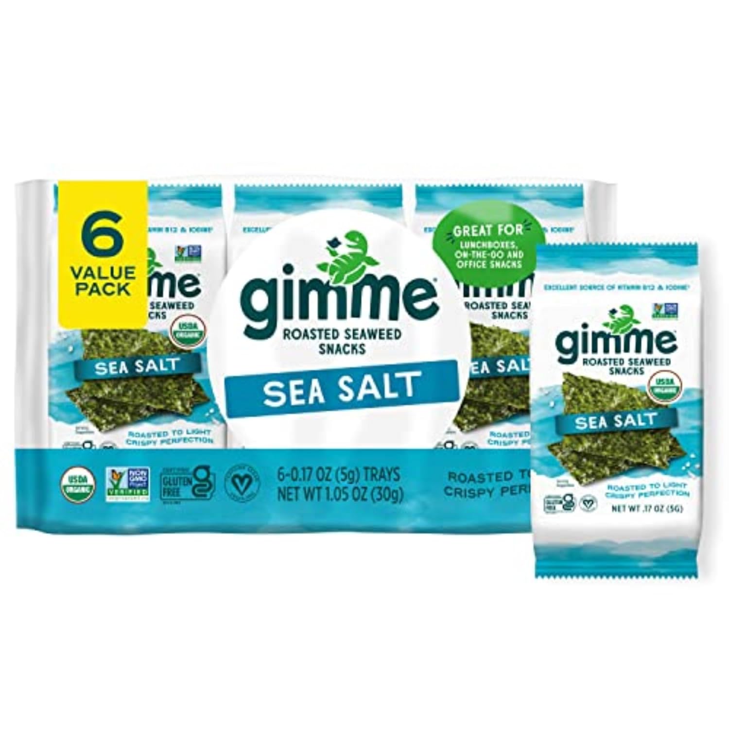 Gimme Seaweed Organic Premium Roasted Seaweed Snacks, Chili Lime, 6 Count, Keto, Vegan, Gluten-Free, Great Source Of Omega3S And Iodine, Healthy On-The-Go Snack For Kids And Adults