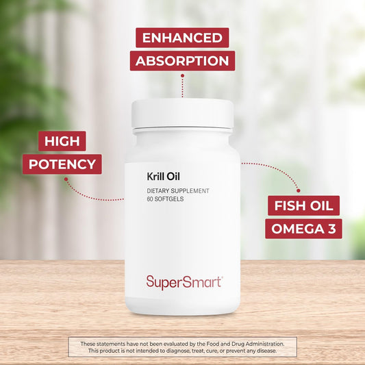 Supersmart Krill Oil 1180Mg Per Day (High Absorption) - Krill Oil Omega 3 Supplement - Epa & Dha Fatty Acids | Non-Gmo & Gluten Free - 60 Softgels