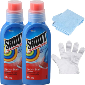 2-Pack Shout Advanced®' Ultra Concentrated Set-In-Stain Scrubber, 8.7oz Each + BONUS: (1) Disposable Glove and (1) Microfiber Cleaning Cloth (Color May Vary)