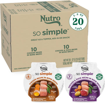Nutro So Simple Meal Complement Wet Dog Food Chicken And Chicken & Duck Recipes In Bone Broth Variety Pack, 2 Oz. Tubs, Pack Of 20