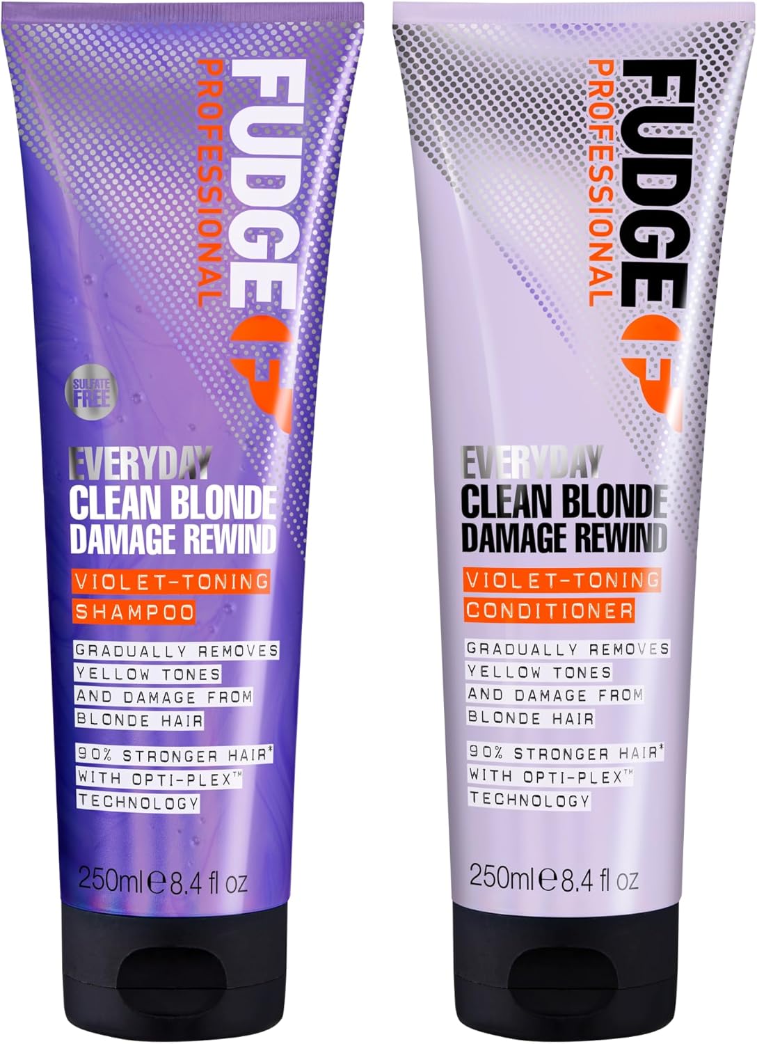 Fudge Professional Everyday Clean Blonde Damage Rewind Haircare Duo, Daily Purple Toning Routine, Shampoo And Conditioner Set For Blonde Hair, 2 X 250 Ml