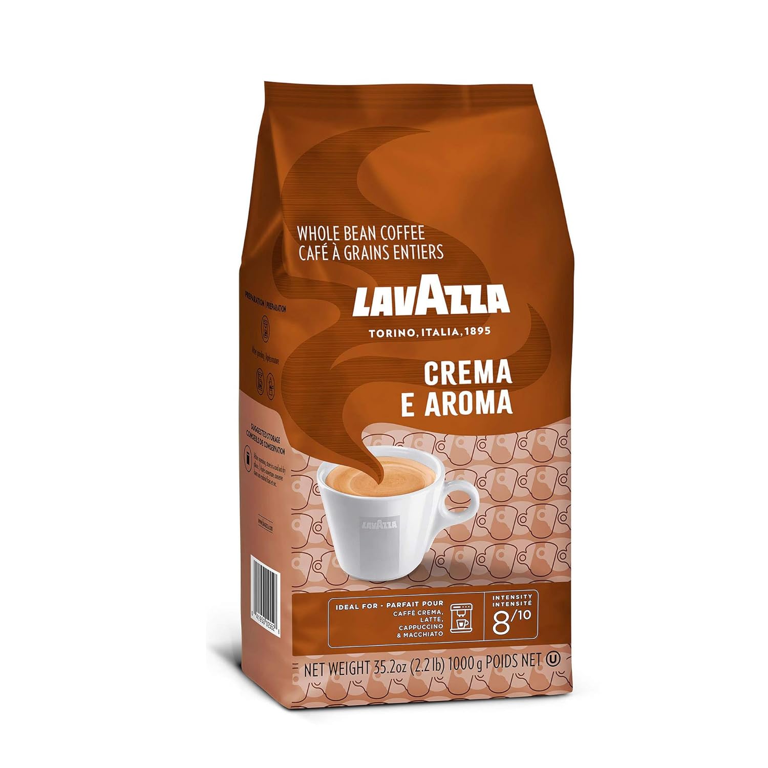 Lavazza Crema E Aroma Whole Bean Coffee Blend, 2.2-Pound Bag , Balanced medium roast with an intense, earthy flavor and long lasting crema, Non-GMO