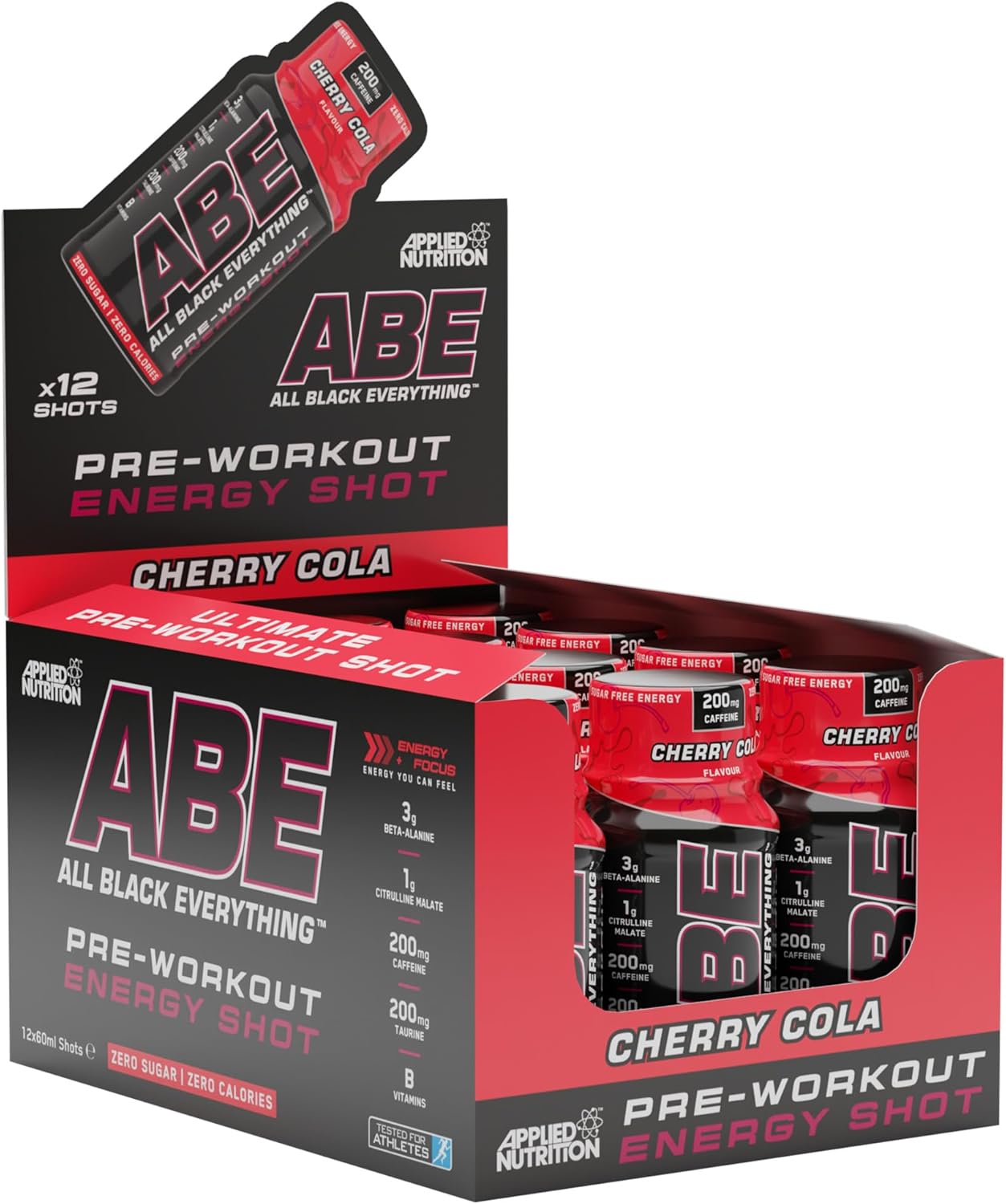 Applied Nutrition Abe Pre Workout Shot - All Black Everything Pre Workout Energy Shots, Physical Performance With Citrulline, Beta Alanine, Caffeine (Box 12 Units X 60Ml) (Cherry Cola)