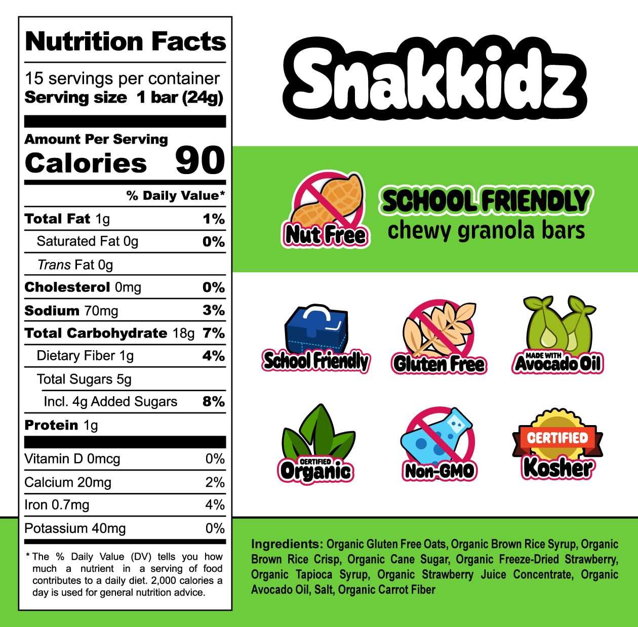 Snakkidz Organic Chewy Granola Bar, 45 Count Variety Pack, Nut And Allergen Free, Low Sugar, Made With Avocado Oil