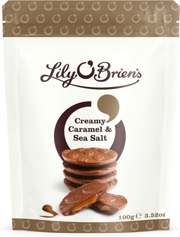 Lily O'Brien'S Creamy Caramel And Sea Salt Share Bag 100G - Smooth And Creamy Caramel Centre Infused With A Touch Of Sea Salt - Premium Share Bag, Ideal For Hampers, Snack, Treat, Sharing Occasion