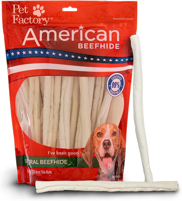 Pet Factory American Beefhide 10" Thin Rolls Dog Chew Treats - Natural Flavor, 35 Count/1 Pack