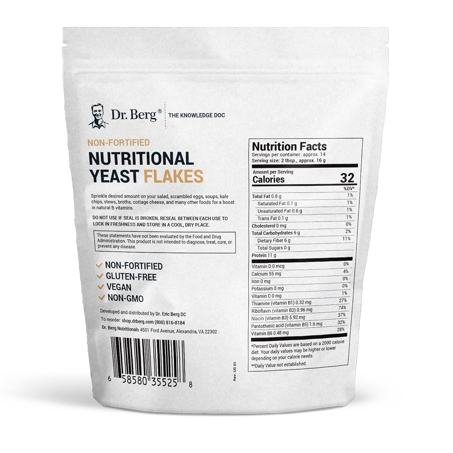 Dr. Berg Premium Nutritional Yeast akes - Delicious Non-Fortified Nutritional Yeast with Naturally Occurring B Vitamins - 8