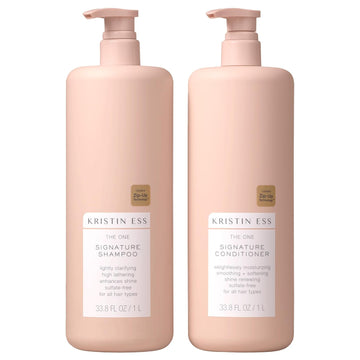 Kristin Ess Hair One Signature Shampoo + Conditioner Bundle - Avocado Oil, Castor Oil - Lightly Clarifying, Sulfate Free, Hydrating, Moisturizes, Smooths, Softens, Color Safe - 2 Piece Set