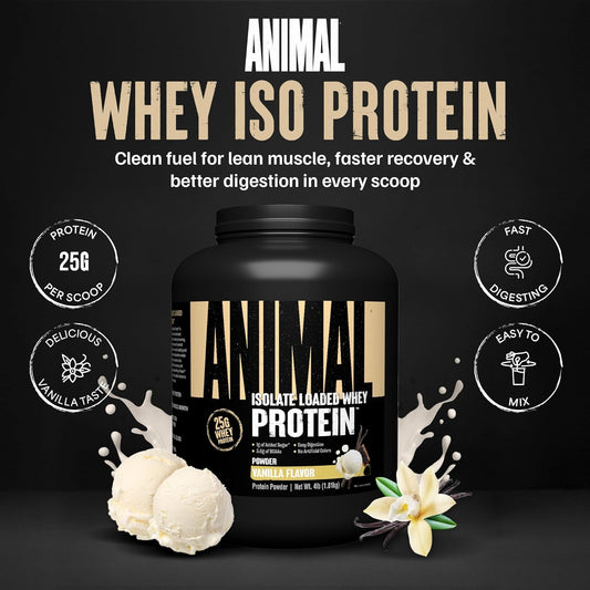 Animal Whey Isolate Protein Powder - Loaded For Pre & Post Workout Muscle Builder And Recovery With Digestive Enzymes For Men & Women - 25G Protein, Great Taste, Low Sugar - Cookies & Cream 2 Lbs
