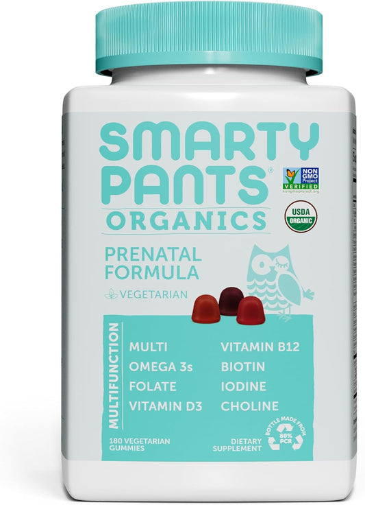 SmartyPants Organic Prenatal Vitamins for Women, Multivitamin Gummies: Biotin, Methylfolate, Omega 3 (ALA), Vitamin D3, C, Vitamin B12, B6, Vitamin A, K2 & Zinc, Vegetarian