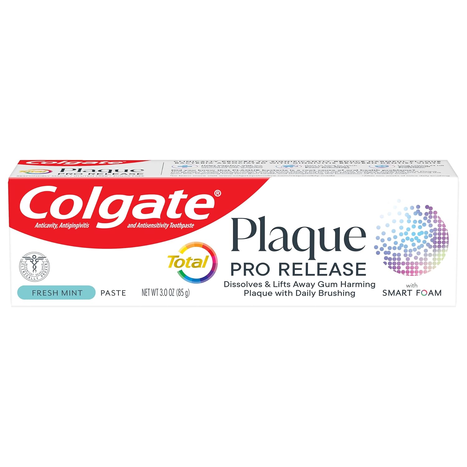 Colgate Total Plaque Pro Release Fresh Mint Toothpaste, 1 Pack, 3.0 Oz Tube