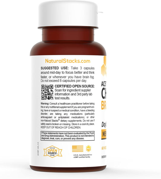 Natural Stacks Acetylcholine Brain Food With Alpha Gpc Choline - Helps Clears Brain Fog, Improves Mental Drive & Mood - Gpc Supplement & Focus Supplement For Faster Thinking & Clear Brain (60Ct)
