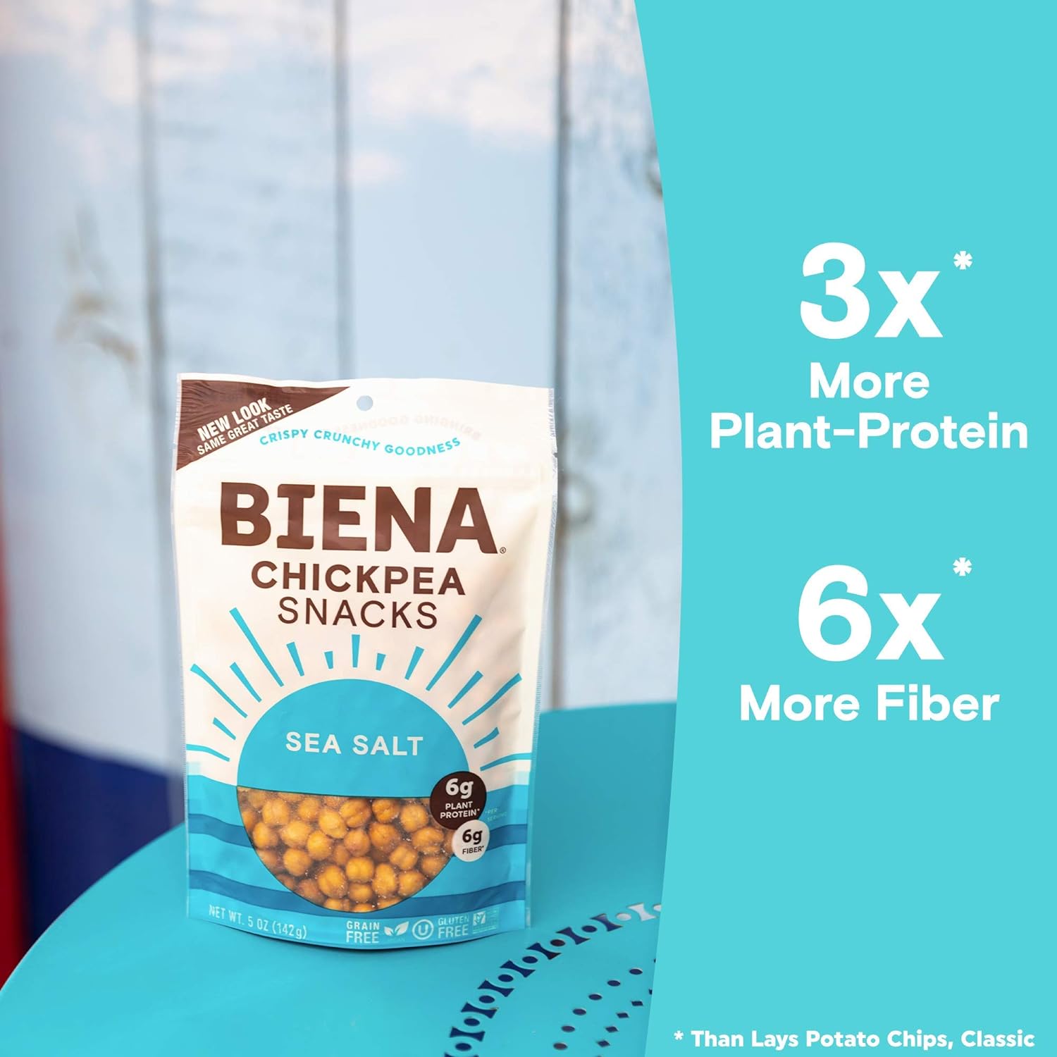 Biena Crispy Roasted Chickpea Snacks, Sea Salt 10 Single-serve packets 1.2oz, High Protein Snacks, High Fiber Snacks, Gluten Free, Plant-Based, Healthy Snacks for Adults and Kids