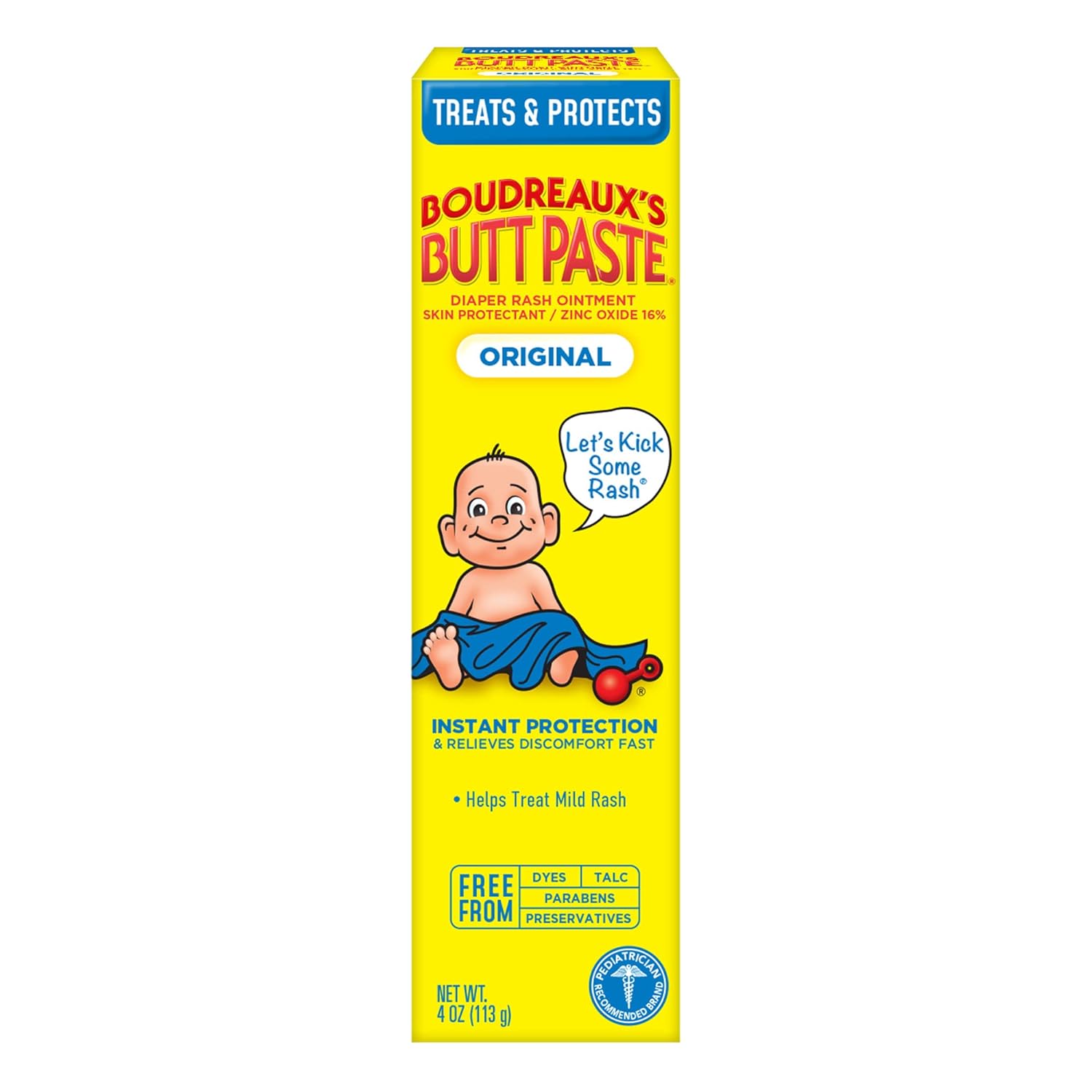 Boudreaux's Butt Paste Original Diaper Rash Cream, Ointment for Baby, 4 oz Tube