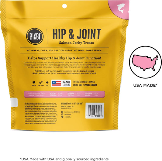BIXBI Hip & Joint Support Salmon Jerky Dog Treats, 10 Oz - USA Made Grain Free Dog Treats - Glucosamine, Chondroitin For Dogs - High In Protein, Antioxidant Rich, Whole Food Nutrition, No Fillers
