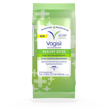 Vagisil Wipes For All Over Cleaning, Health Detox, Formulated With Essential Oils, 20 Wipes In A Re-Sealable Pouch (Pack Of 1)