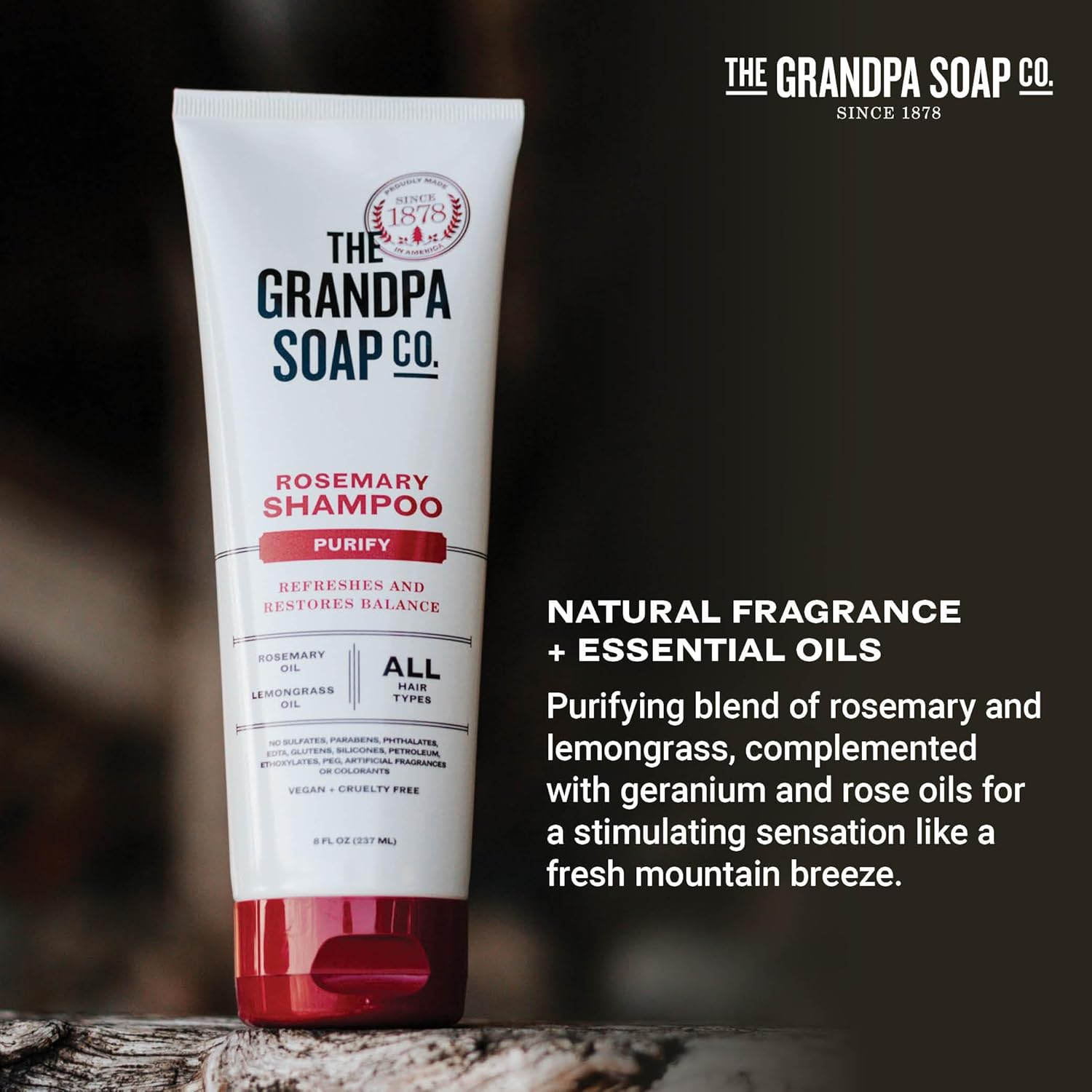 The Grandpa Soap Company Shampoo - Purifying With Rosemary And Lemongrass Oils, Leaves Scalp And Hair Feeling Clean And Fresh, All Hair Types, Vegan, Sulfates And Parabens Free, 8 Fl Oz : Beauty & Personal Care