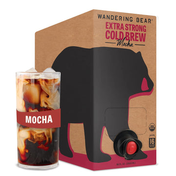 Wandering Bear Organic Mocha Cold Brew Coffee On Tap, 96 Fl Oz - Extra Strong, Smooth, Unsweetened, Shelf-Stable, And Ready To Drink Iced Coffee, Cold Brewed Coffee, Cold Coffee