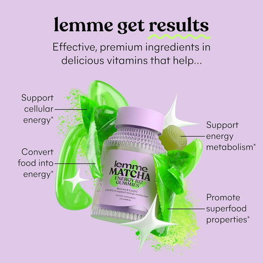 Lemme Matcha & Focus Bundle - Matcha Superfood Energy Gummies with B12, Green Tea + CoQ10 and Focus Gummies with Cognizin Citicoline for Focus & Brain Health - Vegan, Gluten-Free (Variety Pack of 2)