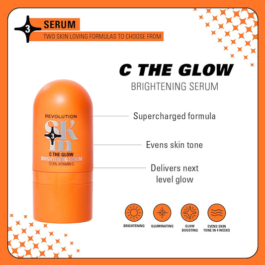 Revolution Skin, C The Glow 12.5% Vitamin C Brightening Serum, Face Serum, Boosts Radiance, Hydrating Formula, Vegan & Creulty-Free, 30Ml