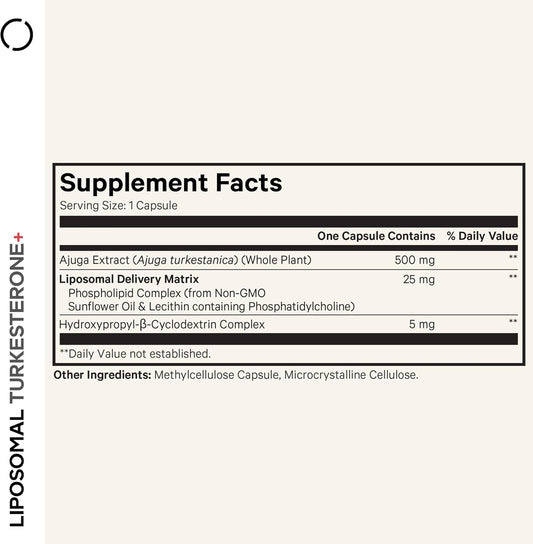 Codeage Turkesterone Supplement, 4-Month Supply, Hydroxypropyl-?-Cyclodextrin, Liposomal Delivery, Sports, Pre & Post-Workouts, Ajuga Turkestanica, Vegan, Gluten-Free, Non-Gmo - 120 Capsules