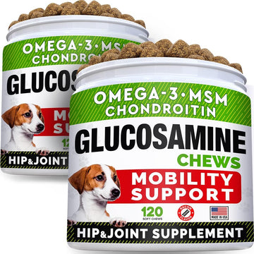 Strellalab Glucosamine Treats For Dogs - Joint Supplement W/Omega-3 Fish Oil - Chondroitin, Msm - Advanced Mobility Chews - Joint Pain Relief - Hip & Joint Care - Bacon Flavor - 240 Ct - Made In Usa