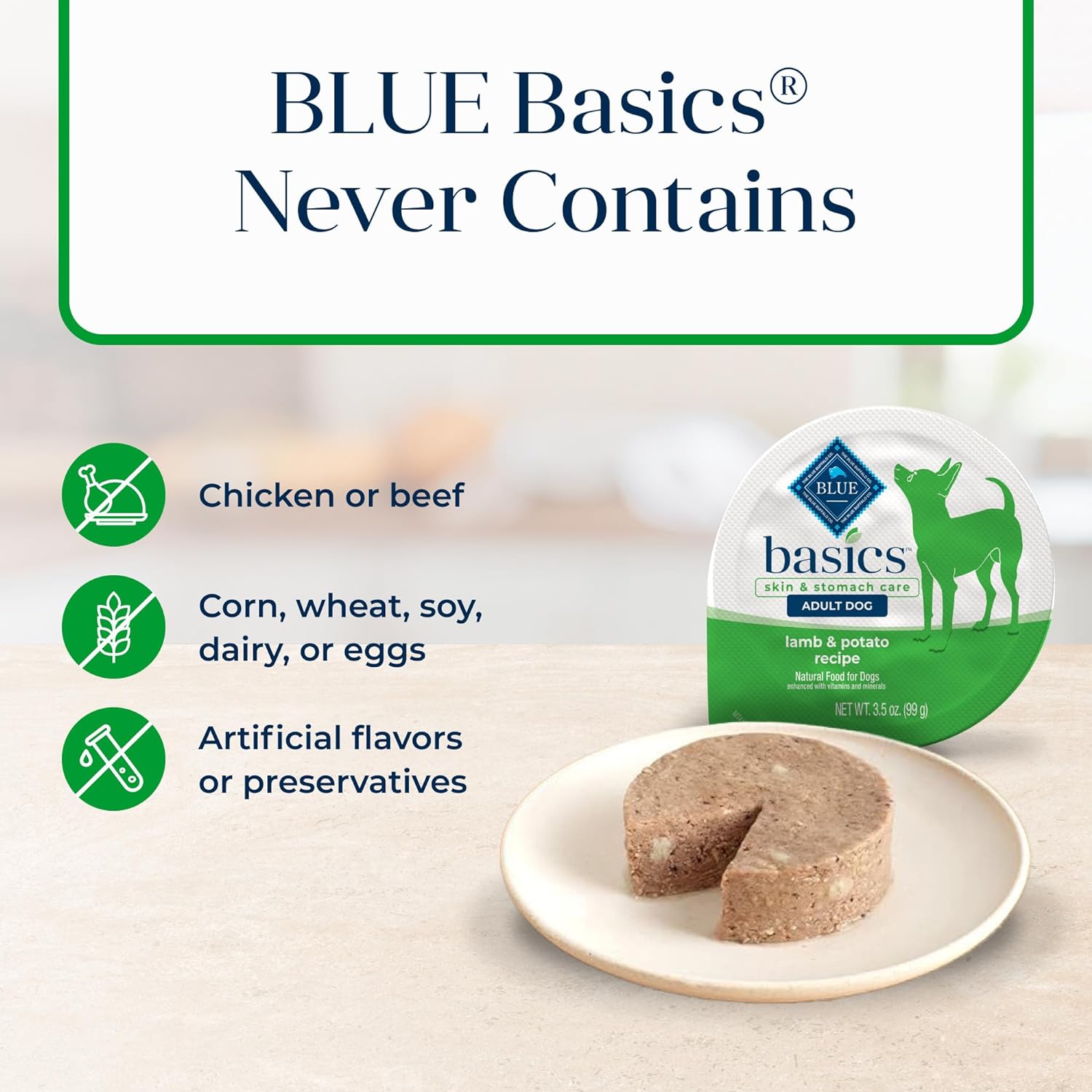 Blue Buffalo Basics Adult Small Breed Grain-Free Wet Dog Food for Skin & Stomach Care, Limited Ingredient Diet, Lamb Recipe, 3.5-oz. Cups (12 Count)