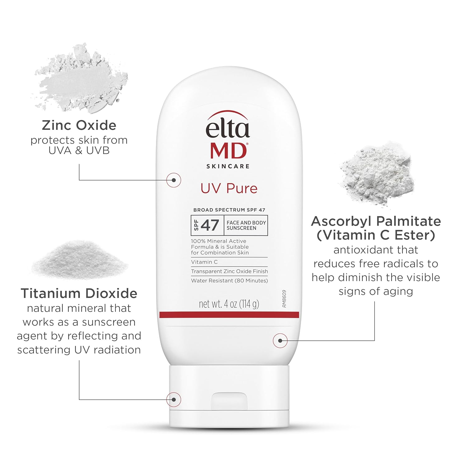 Eltamd Uv Pure Face And Body Sunscreen, Spf 47 Mineral Sunscreen For Kids And Adults, Water Resistant Up To 80 Minutes, Oil Free Zinc Oxide Formula, 4.0 Oz