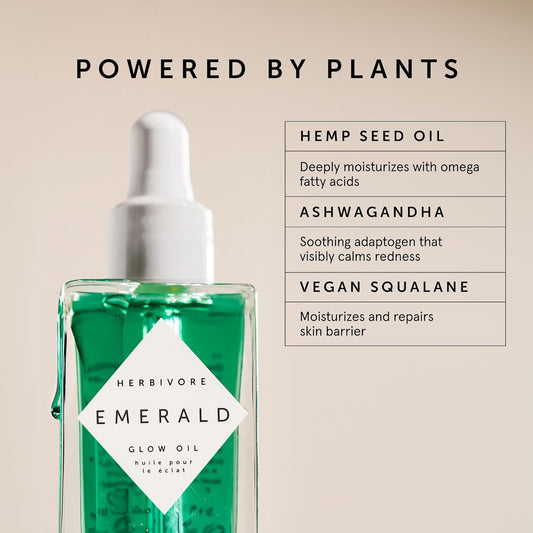 Herbivore Emerald Facial Oil | Hydrating, Glowing, Calming & Moisturizing Facial Oil With Ashwagandha & Squalane, Plant-Based, Vegan, Non-Comedogenic