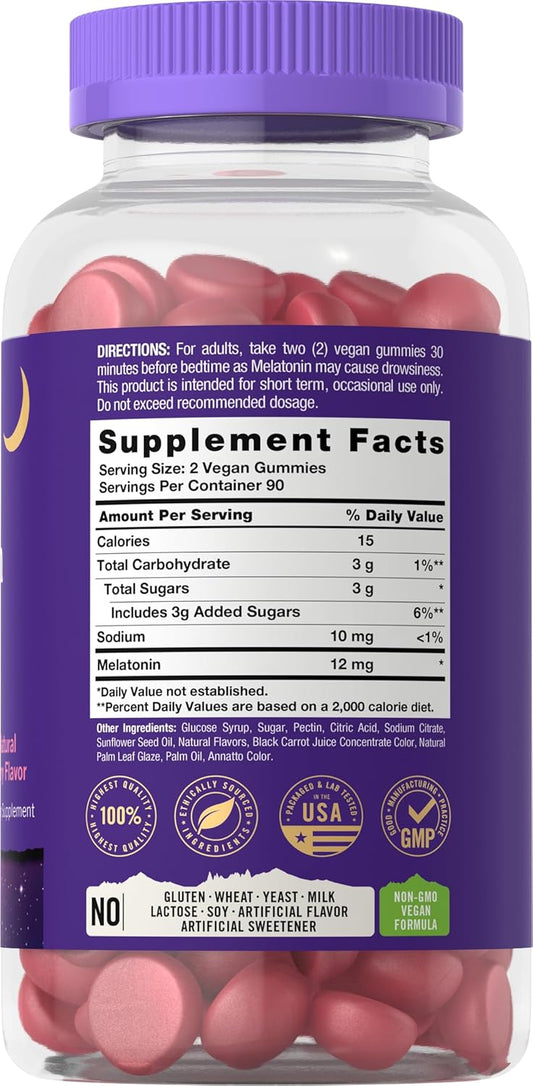 Tahoe Nutritionals Melatonin Gummies 12Mg | 180 Count | Berry Flavor | Drug Free Supplement | Vegan, Non-Gmo, Gluten Free