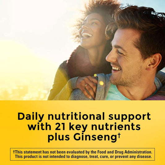 Nature Made Multi + Ginseng, Daily Energy Multivitamin For Adults, One Per Day Vitamin, 60 Capsules