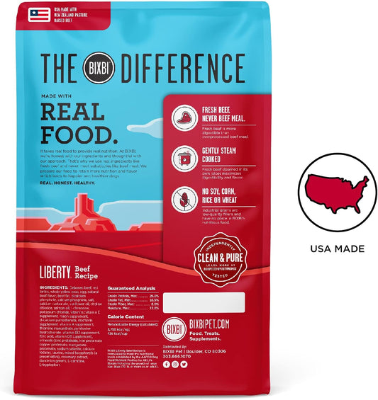 Bixbi Liberty Grain Free Dry Dog Food, Beef, 22 Lbs - Fresh Meat, No Meat Meal, No Fillers - Gently Steamed & Cooked - No Soy, Corn, Rice Or Wheat For Easy Digestion - Usa Made