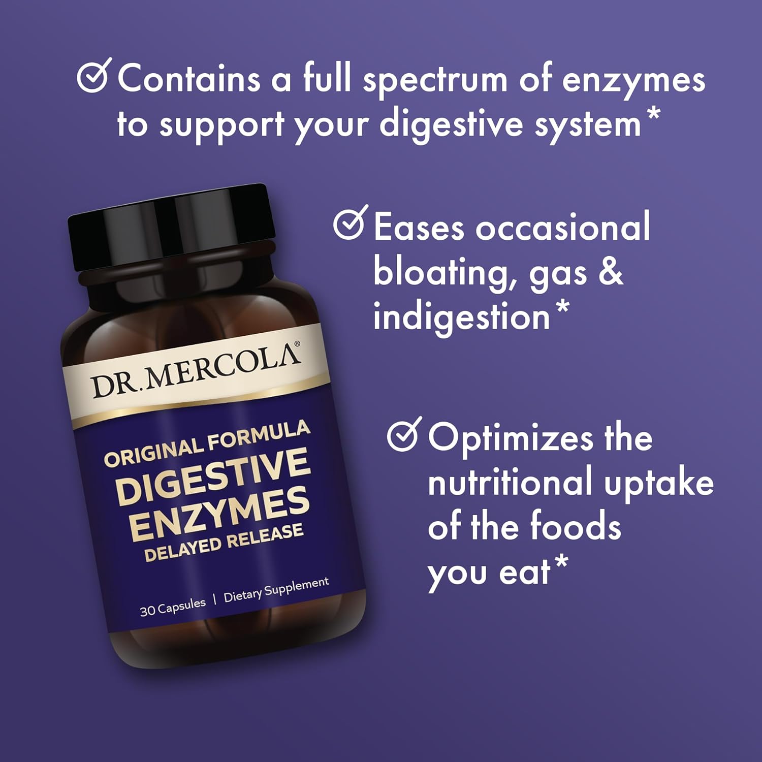 Dr. Mercola Digestive Enzymes, 30 Servings (30 Capsules), Original Formula, Delayed Release, Dietary Supplement, Supports Healthy Immune Function, Non-GMO : Health & Household