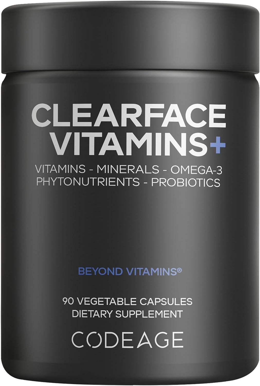 Codeage Clearface Pantothenic Acid, Niacin Supplement, Vitamins A, C, D3, E, Probiotics, Zinc, Riboflavin, Thiamin, L-Lysine Hcl & Omega-3, Niacinamide, Skin Botanical Blend - Non-Gmo - 90 Capsules