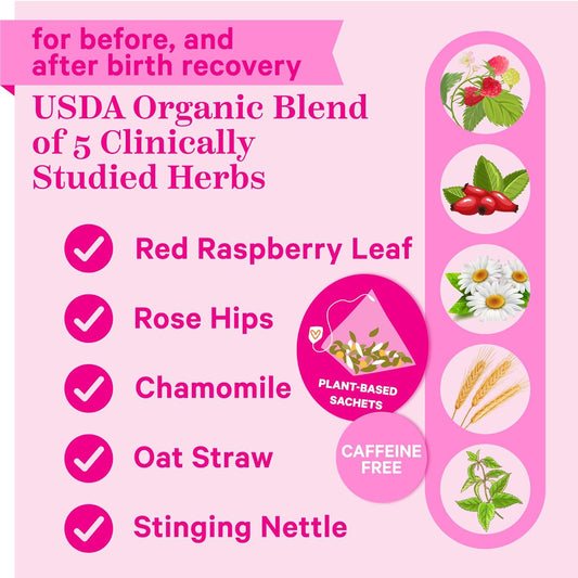 Pink Stork Organic Red Raspberry Leaf Labor Prep Tea - Mango-Pineapple with Nettle, and Moringa - Third Trimester Pregnancy Tea - Labor and Delivery Essentials for Women, 30 Cups