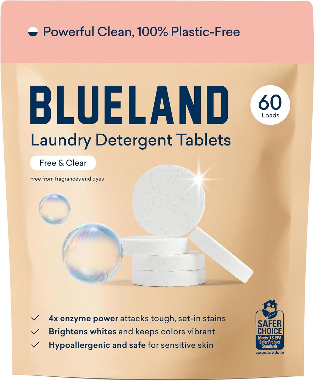 Blueland Laundry Detergent Tablets, Starter Set, 60 Count With Tin, Spring Bloom Scent, Plastic-Free Eco-Friendly Pods, Sheets, Liquid Alternative - Natural, Gentle, Non Toxic